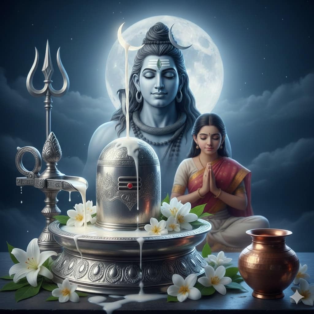 చంద్ర భగవానుడు మరియు చంద్ర దోష నివారణకు శివలింగాభిషేకం.