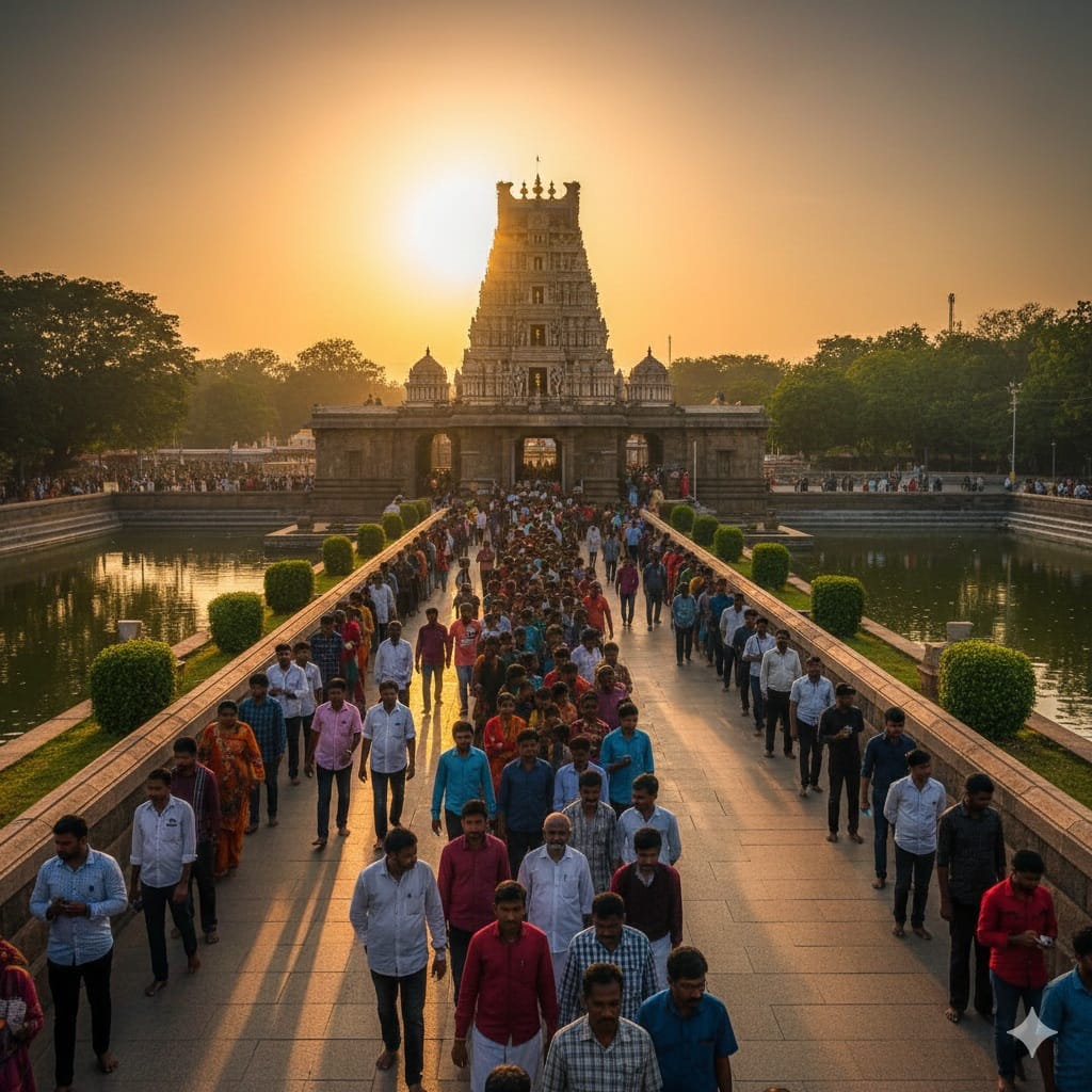 చిలుకూరు బాలాజీ దేవాలయంలో 108 ప్రదక్షిణలు చేస్తున్న భక్తులు - సూర్యోదయ సమయంలో అద్భుత దృశ్యం.