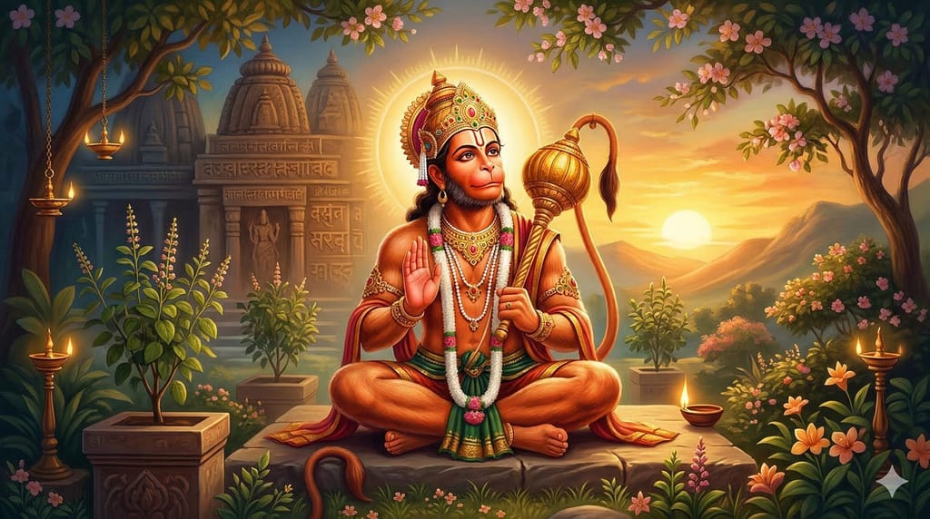 హనుమాన్ చాలీసా తాత్పర్యం మరియు సాహిత్యం - ఆంజనేయ స్వామి ధ్యాన ముద్ర చిత్రం
