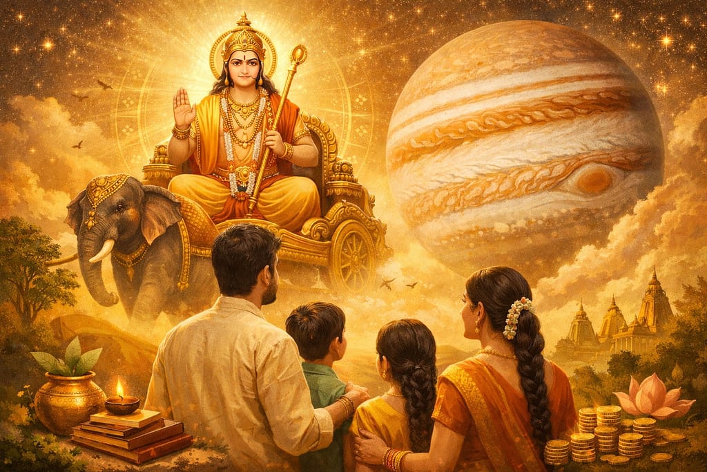 గురు గ్రహాధిపతి బృహస్పతి దేవుడు మరియు జూపిటర్ గ్రహం ద్వారా జీవితం లో వచ్చే సానుకూల మార్పులను సూచించే హిందూ జ్యోతిష్య చిత్రం